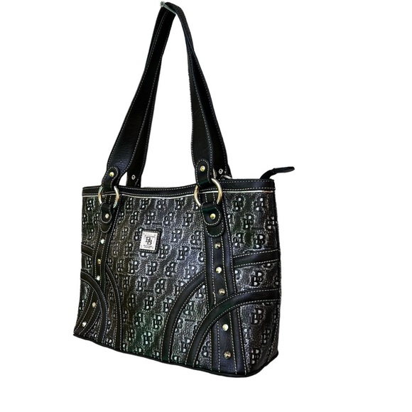 B Brentano Made In Italy Black and Silver Monogram Handbag - Picture 4 of 9